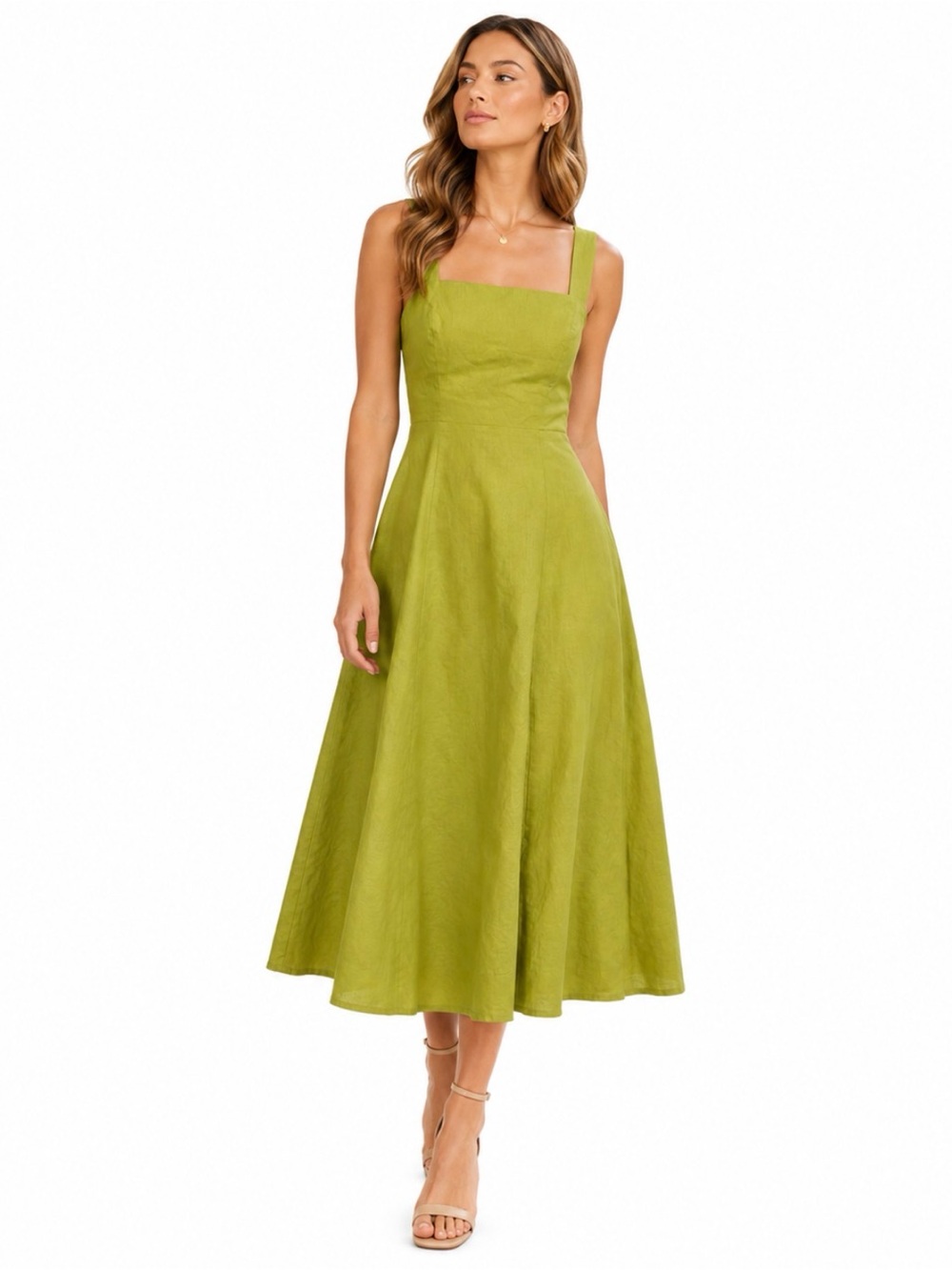 Mila Mae, NWT Linen-Cotton Blend  Square Neck Chartreuse Green, Size S